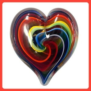 Glass Eye Studio Heart of Fire Paperweight 3.75" Rainbow Swirl Bohemian Art USA